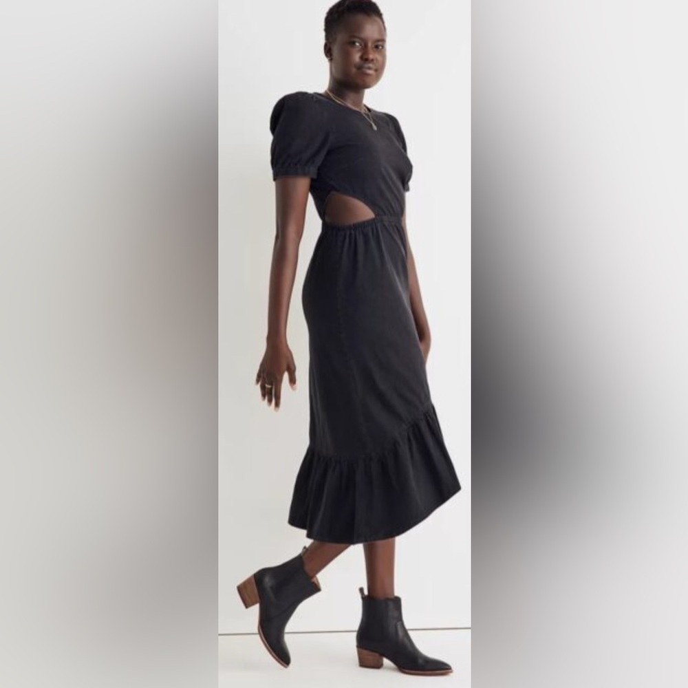 NWOT Madewell Black Denim Cutout Midi Dress